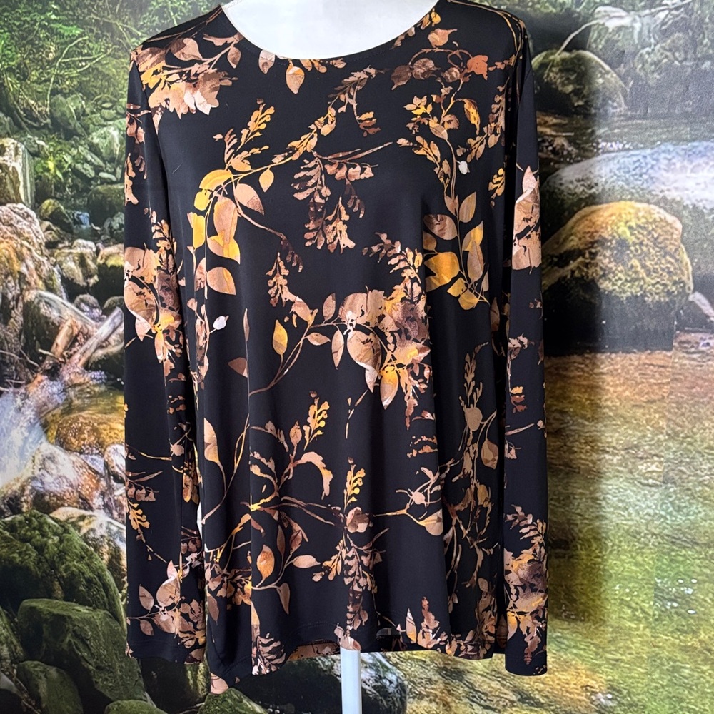 Susan Graver Black and Gold Floral Blouse